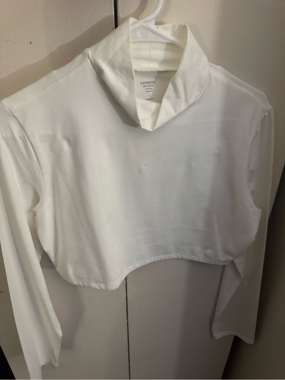 Express White Cropped Mock-Neck Long Sleeve Top